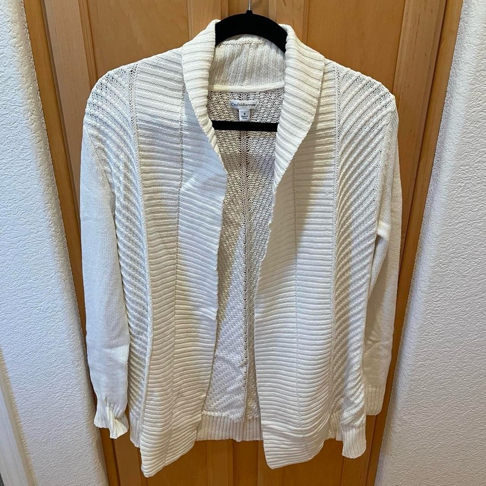 Women’s Croft & Borrow White Open-Front Sweater Cardigan Size Small